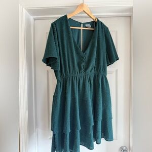 ARULA Green V-Neck Mini Dress